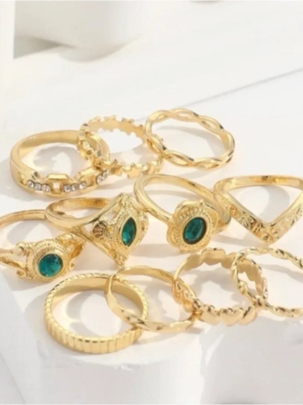 Gold 11pc Rhinestone Ring Set - Picture 2 of 2